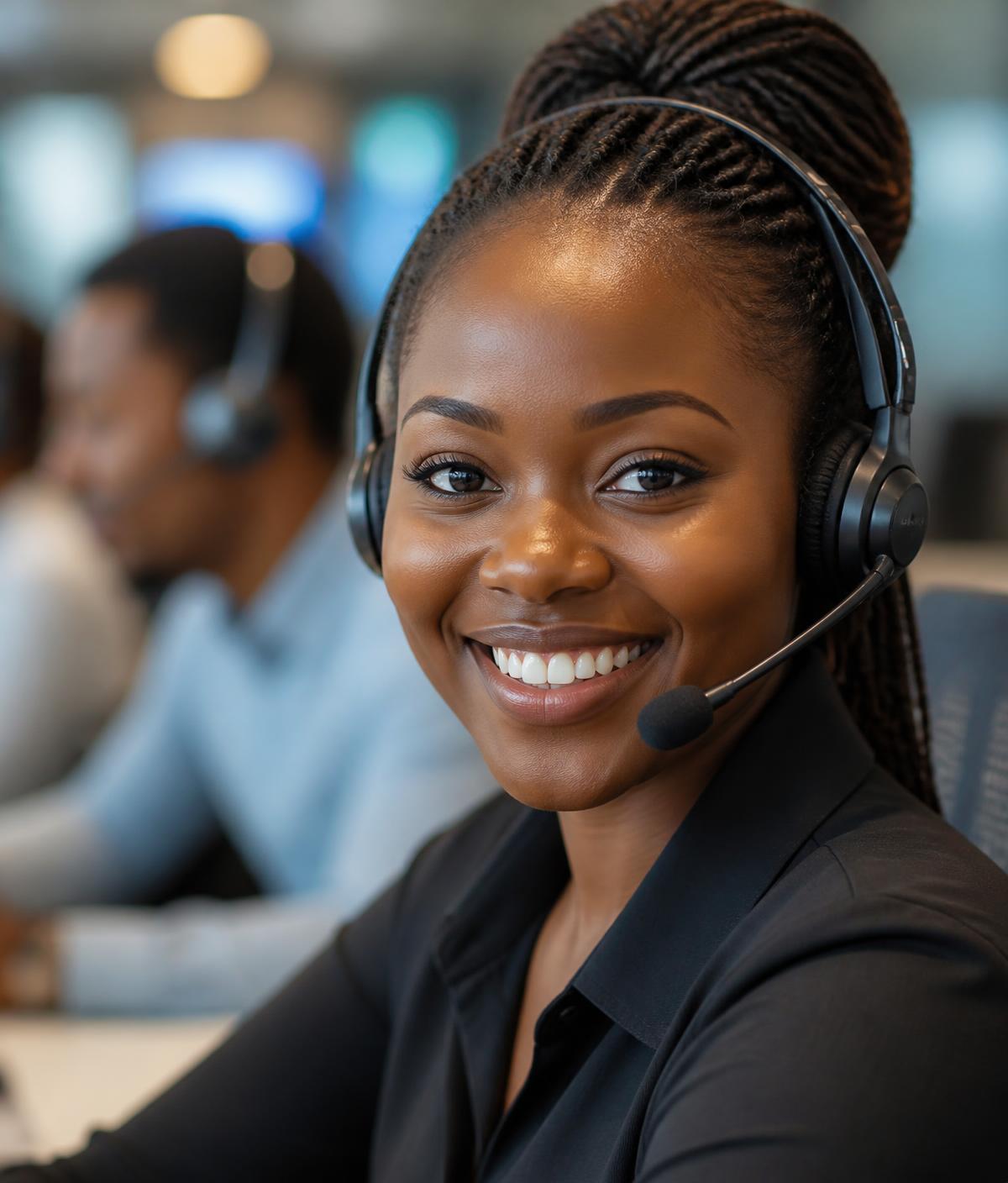 JS² customer support agent on a call at a delivery hub