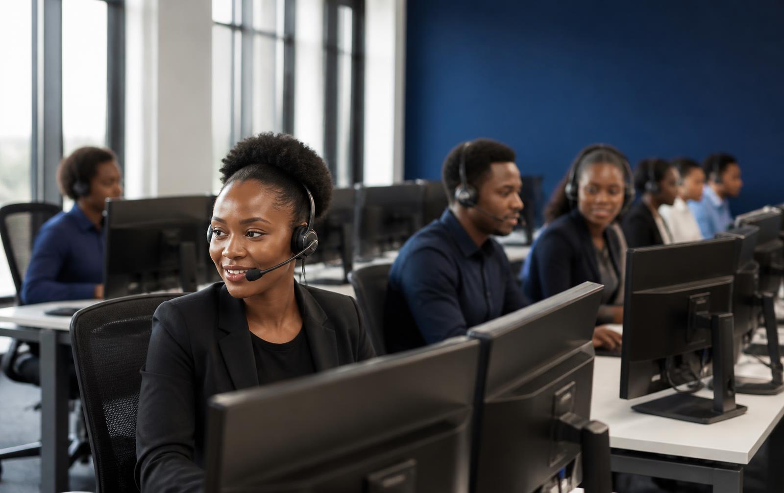 Customer service agents on the JS² contact center floor in Accra
